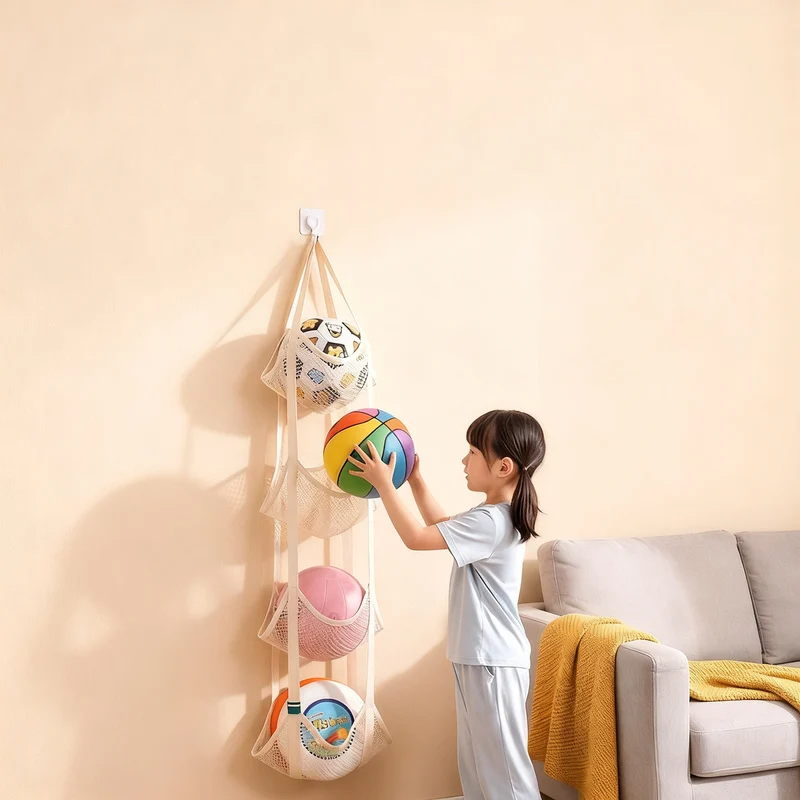 Wall-mounted storage bag for balls and toys
