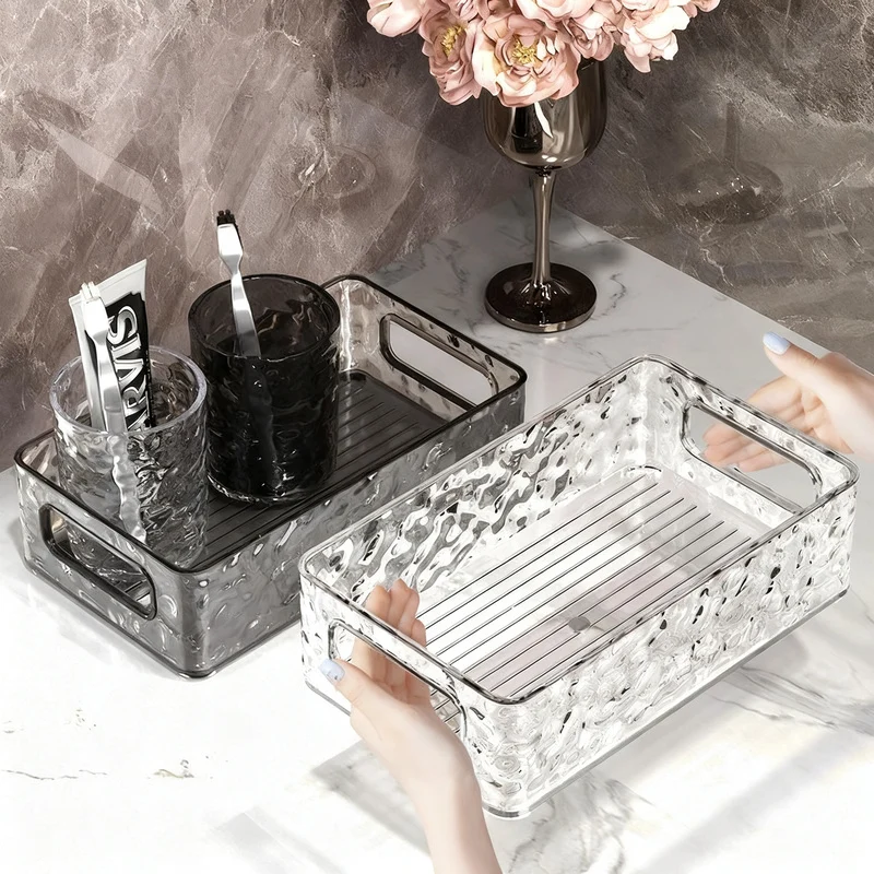 Transparent plastic storage box with ice pattern