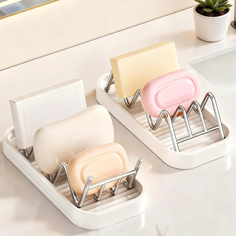 Soap dish made of stainless steel with shelf