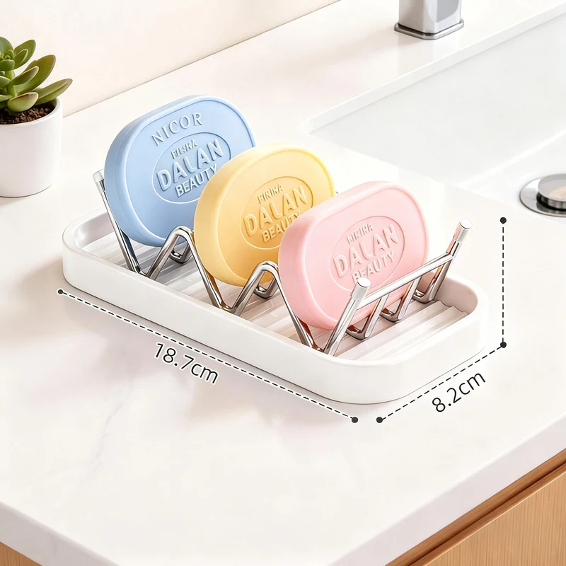 Soap dish made of stainless steel with shelf