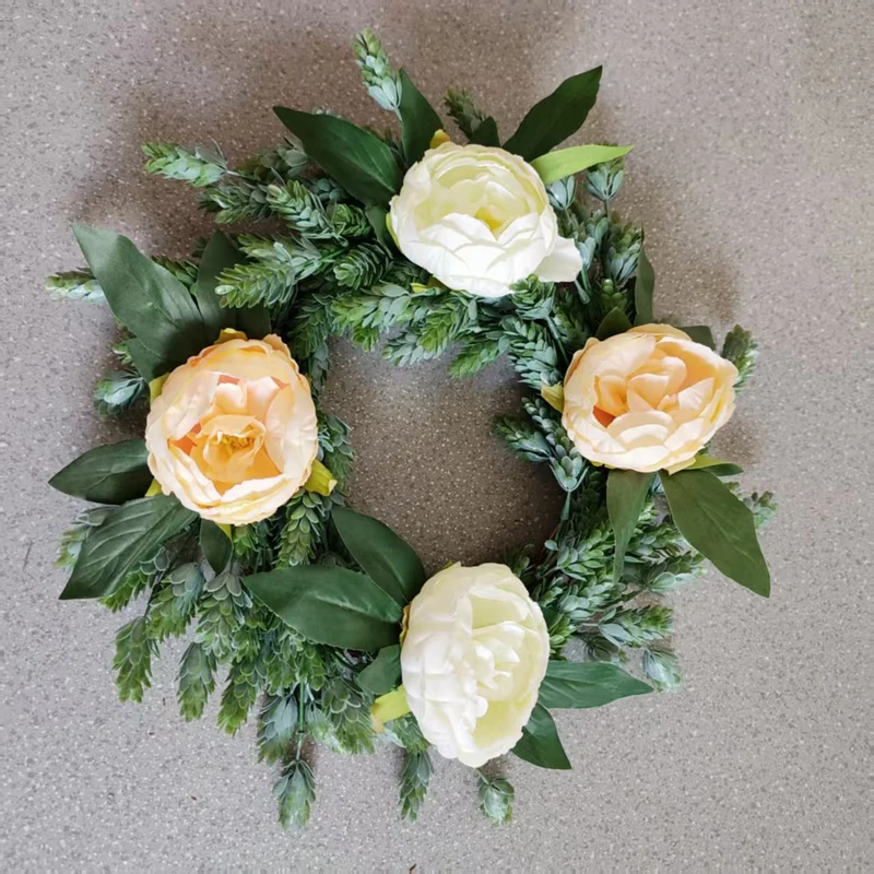 Lifelike Floral Wreath with Green Accents