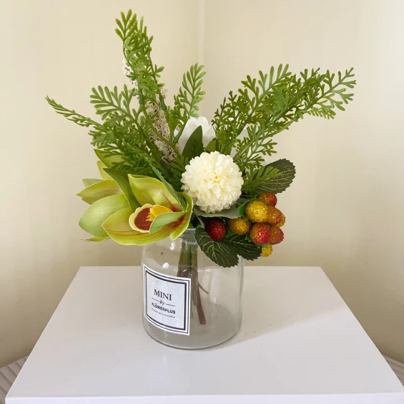 Lifelike Floral Bouquet with Mixed Greenery