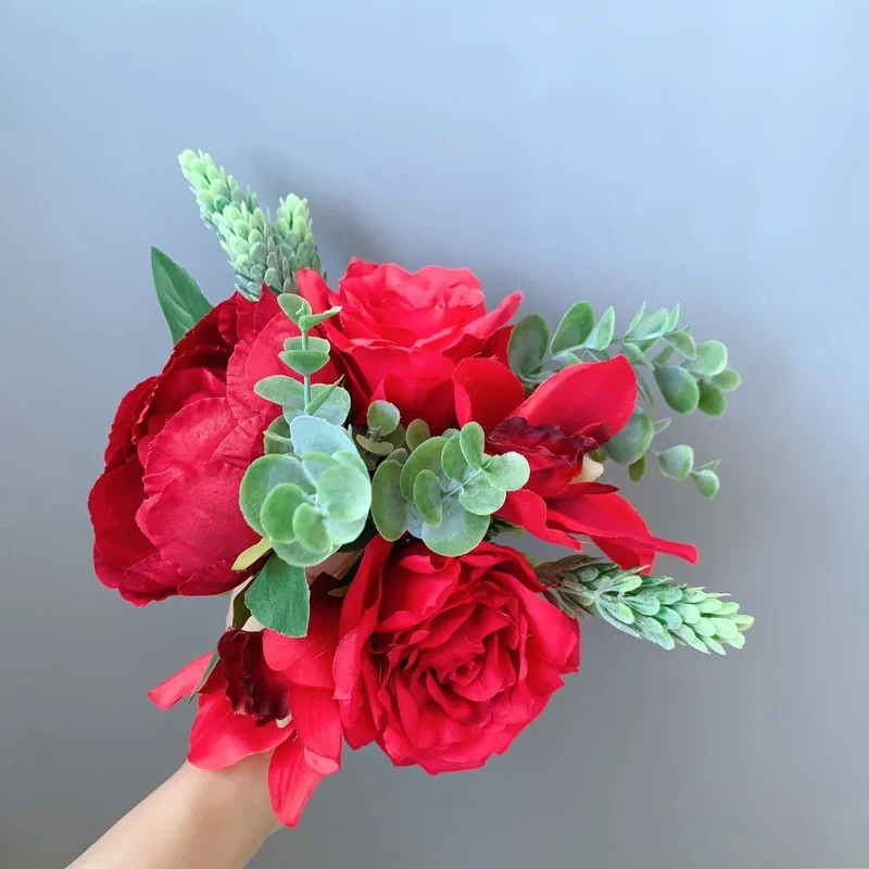 Lifelike Floral Bouquet with Mixed Greenery