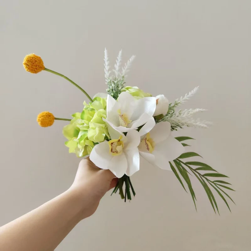Lifelike Floral Arrangement with Orchids and Greenery