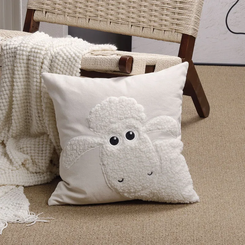 Plush Sherpa Appliqué Lamb Square Throw Pillow Cover with Hidden Zipper