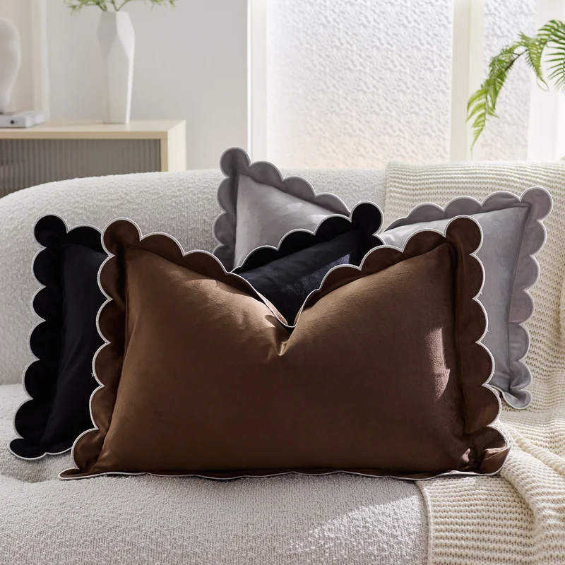 Plush Scalloped Velvet Throw Pillow Cover