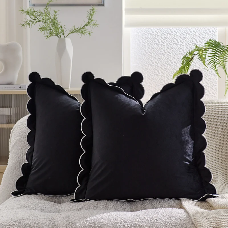 Plush Scalloped Velvet Throw Pillow Cover
