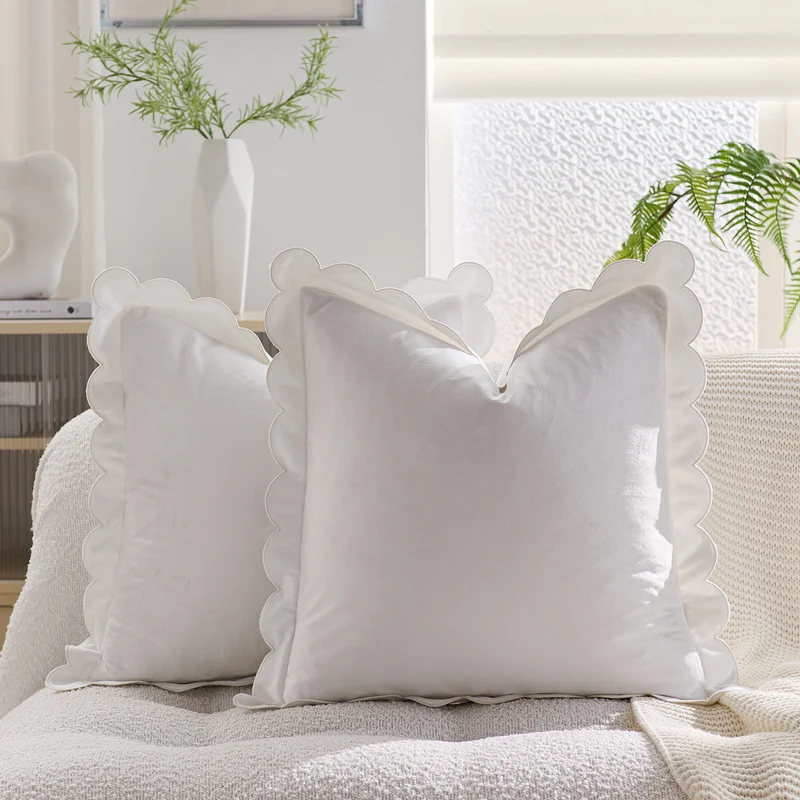 Plush Scalloped Velvet Throw Pillow Cover