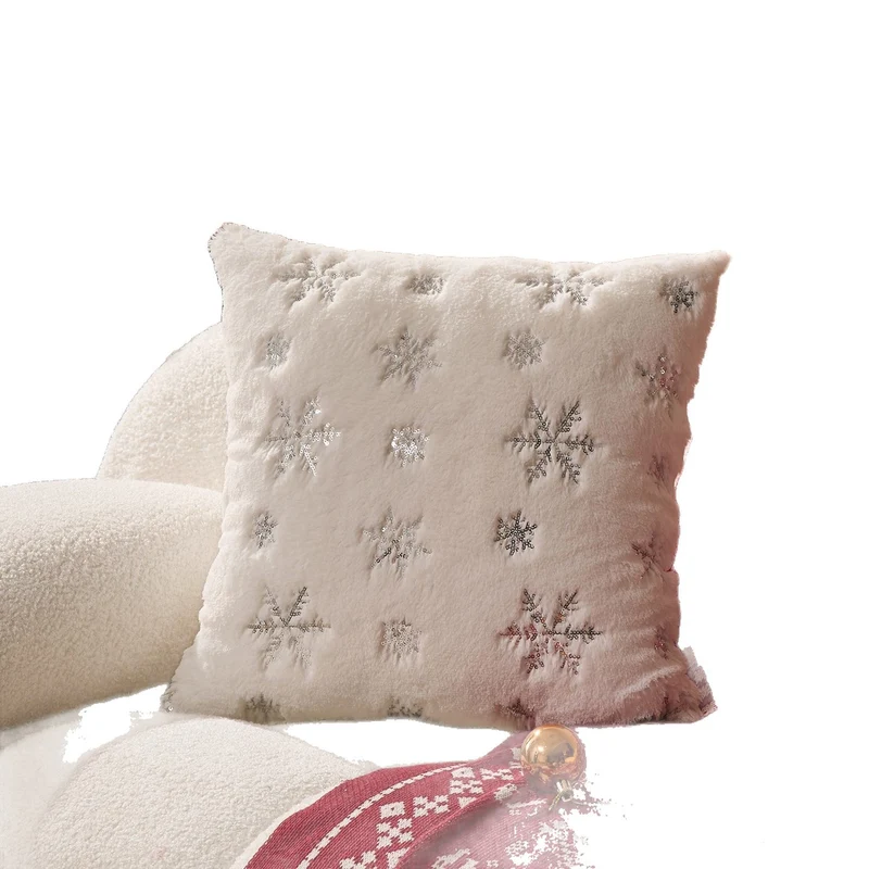 Plush Holiday Sequin Snowflake Accent Pillow Cover