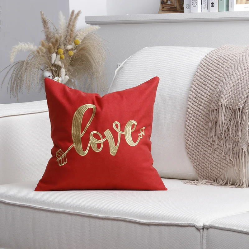 Plush Heart Appliqué Tassel Corner Decorative Throw Pillow Cover