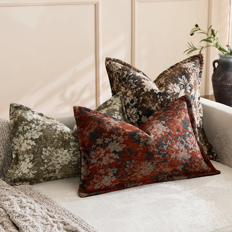 Oversized Jacquard Floral Velvet Throw Pillow Cover with Hidden Zipper