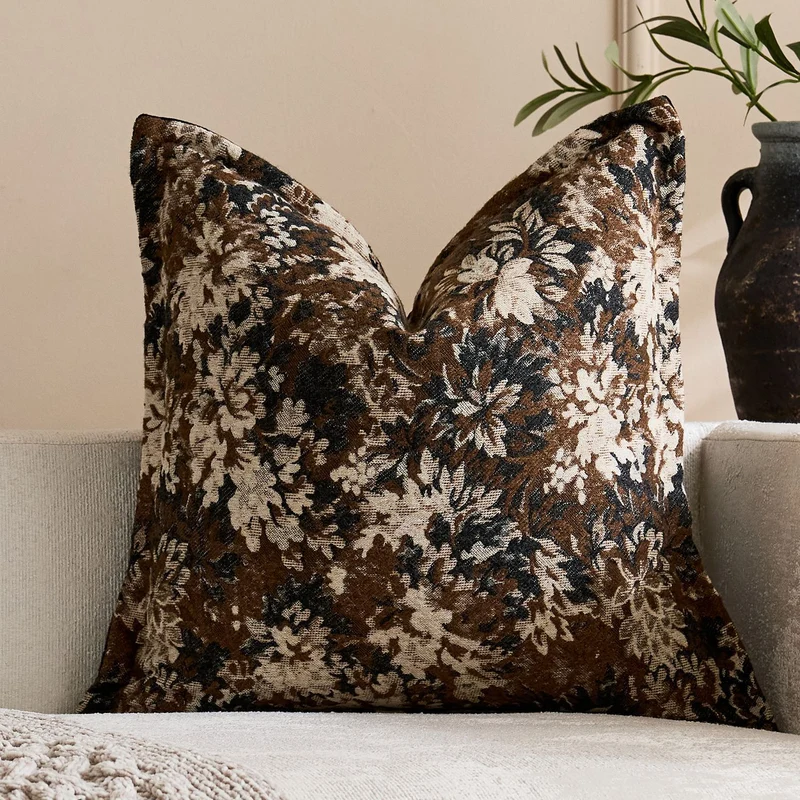 Oversized Jacquard Floral Velvet Throw Pillow Cover with Hidden Zipper