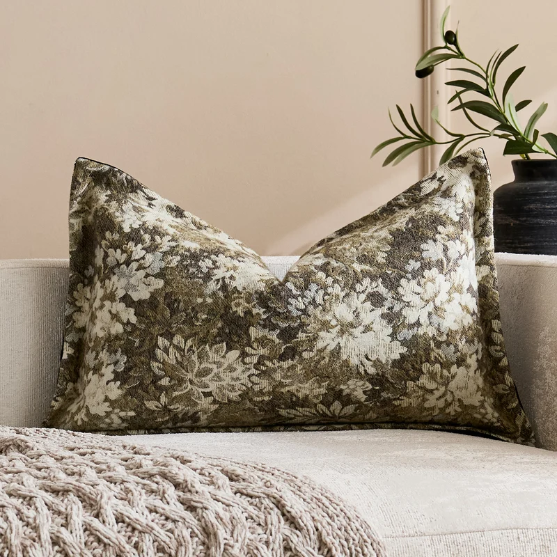 Oversized Jacquard Floral Velvet Throw Pillow Cover with Hidden Zipper
