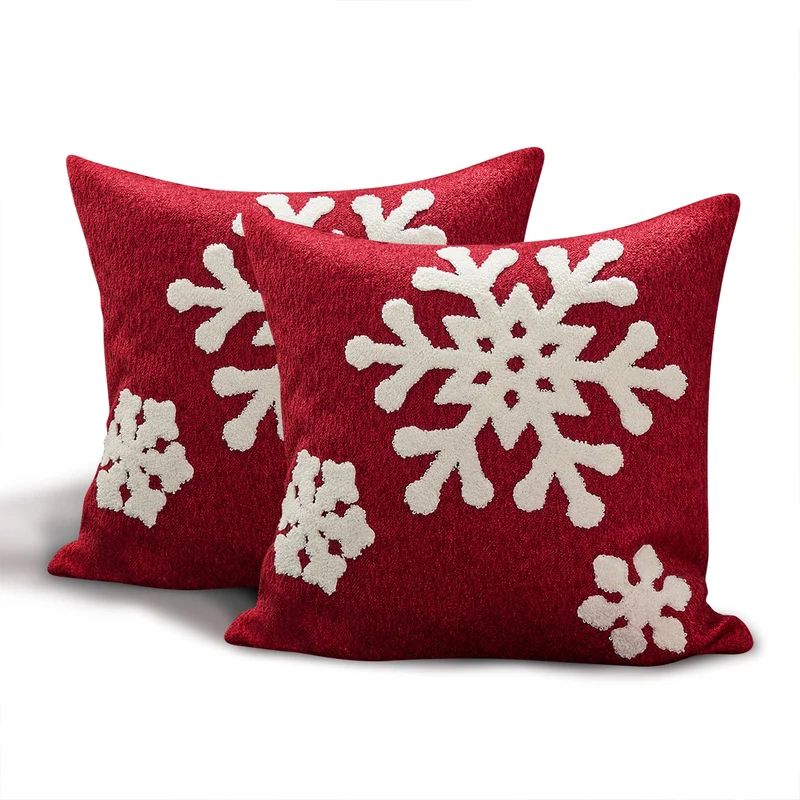 Holiday Plaid Snowflake Appliqué Throw Pillow