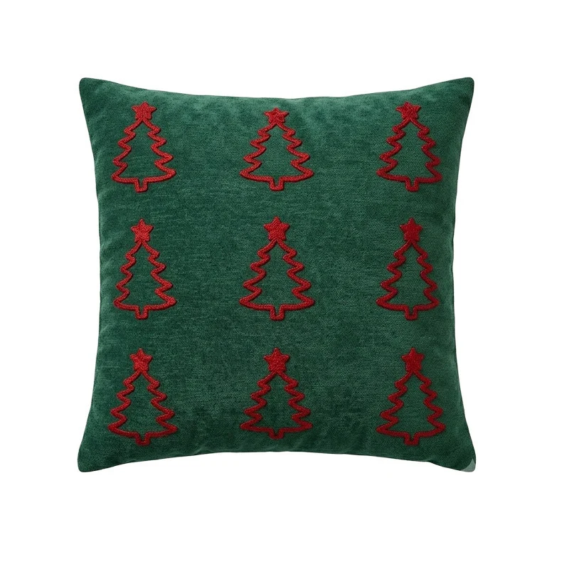 Holiday Holly Embroidered Velveteen Throw Pillow with Pom Berry Accents