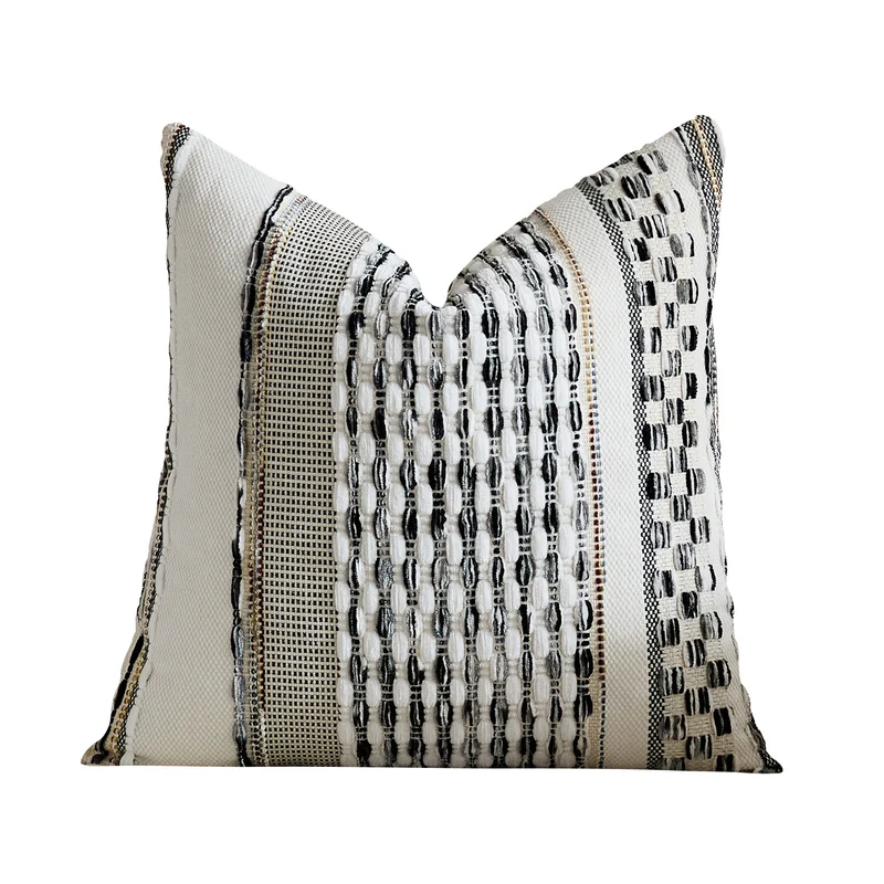 Handwoven Textured Square Throw Pillow Cover with Tufted Loop Stripes