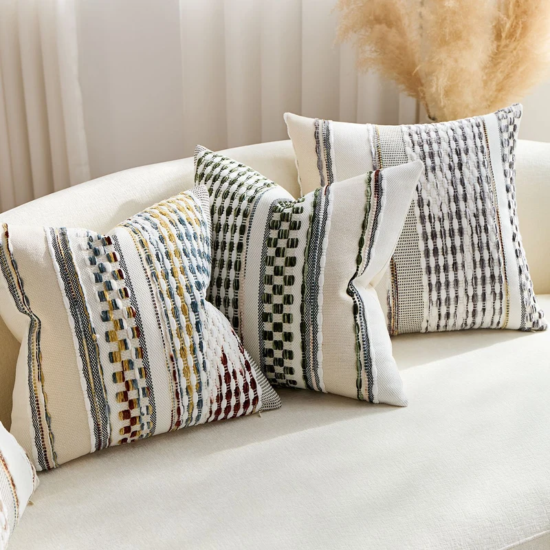 Handloom Textured Striped Square and Lumbar Pillow Covers