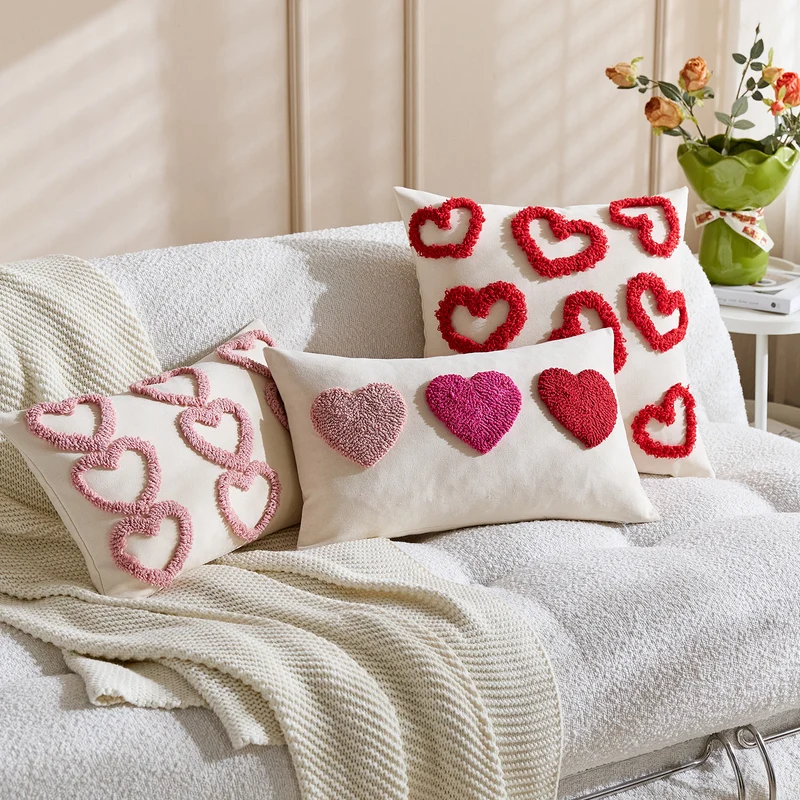 Handcrafted Tufted Heart-Pattern Lumbar Throw Pillow Cover