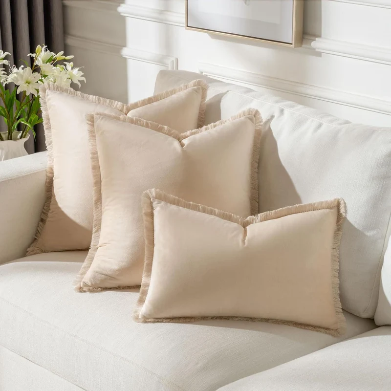 Frayed-Edge Square and Lumbar Decorative Pillow Set