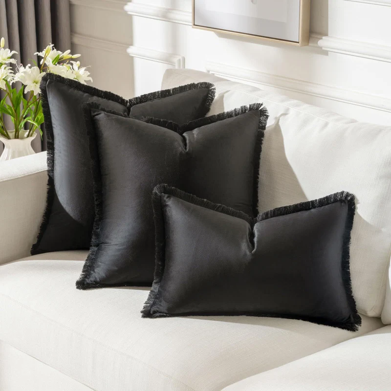 Frayed-Edge Square and Lumbar Decorative Pillow Set