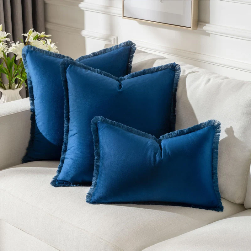 Frayed-Edge Square and Lumbar Decorative Pillow Set