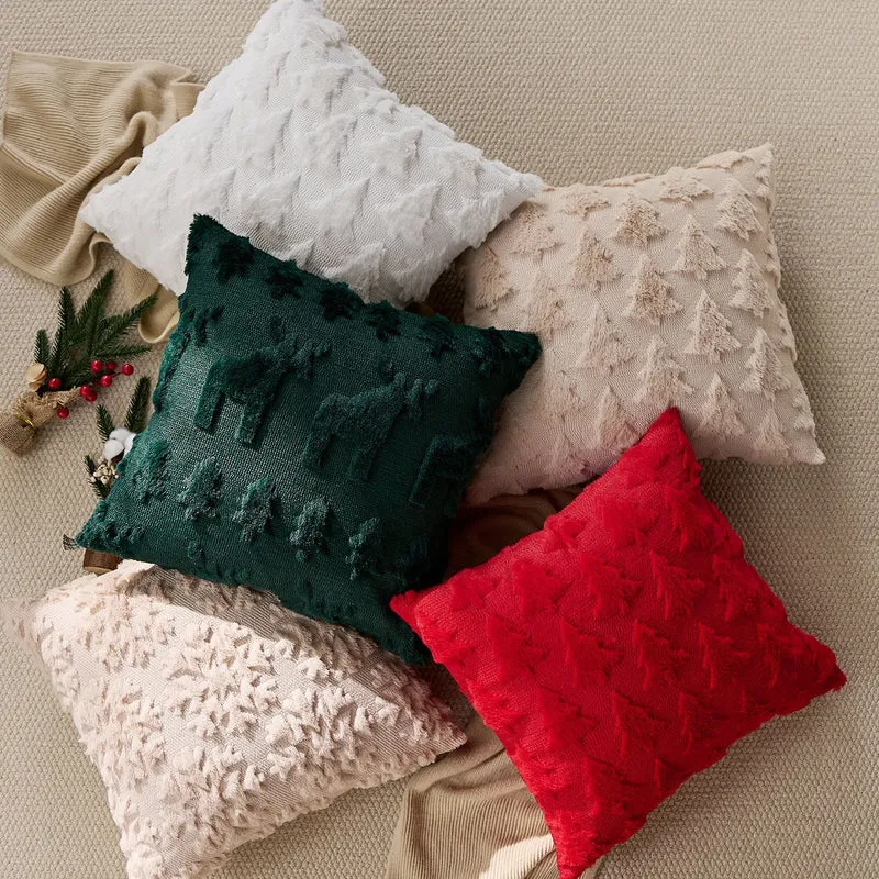 Festive Tufted Tree-Pattern Square Throw Pillow Covers with Plush Texture and Hidden Zipper