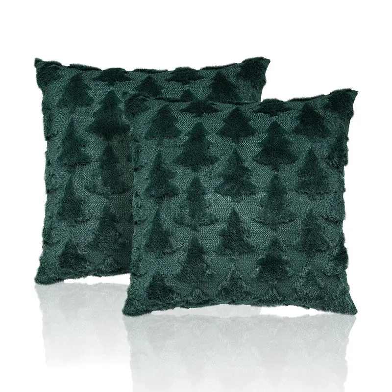 Festive Tufted Tree-Pattern Square Throw Pillow Covers with Plush Texture and Hidden Zipper