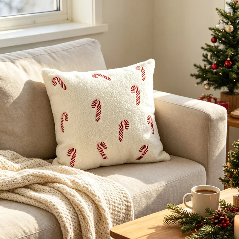 Festive Tufted Chenille Merry Christmas Lumbar Throw Pillow