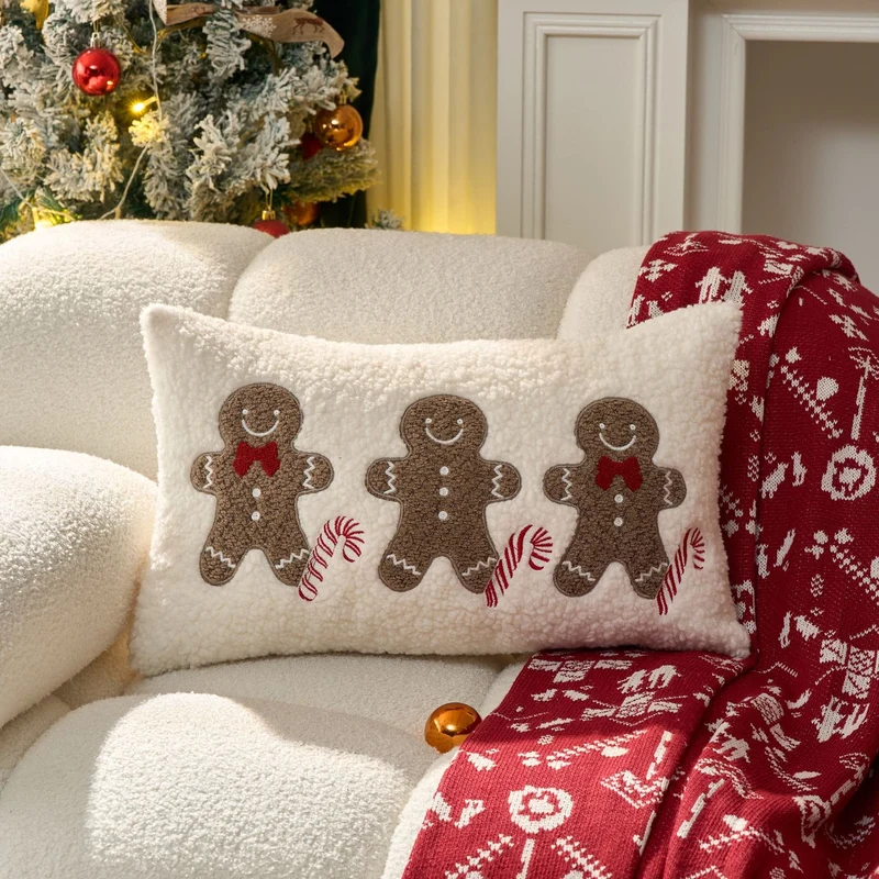 Festive Tufted Chenille Merry Christmas Lumbar Throw Pillow