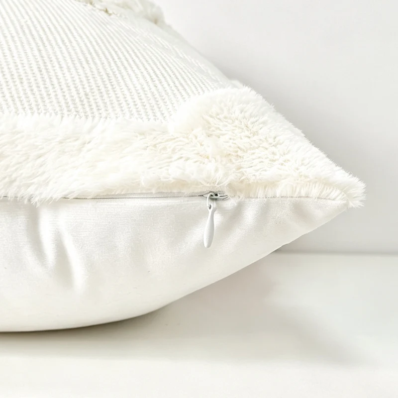 Festive Embroidered Faux-Fur Holiday Throw Pillow