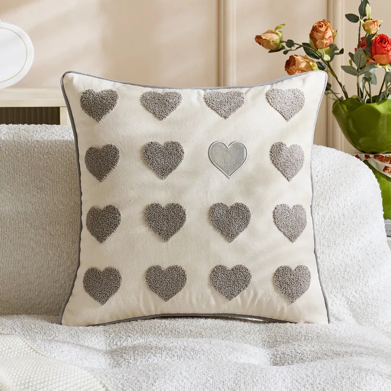 Embroidered Script Love Lumbar Pillow Cover with Tufted Heart