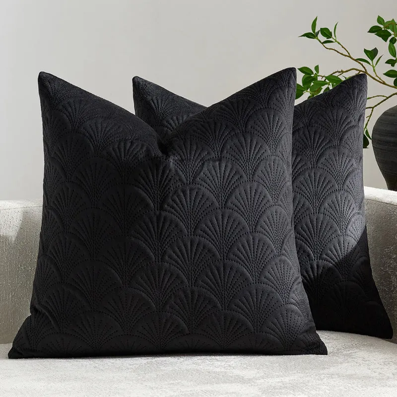 Embroidered Scallop-Pattern Cotton Decorative Throw Pillow Cover