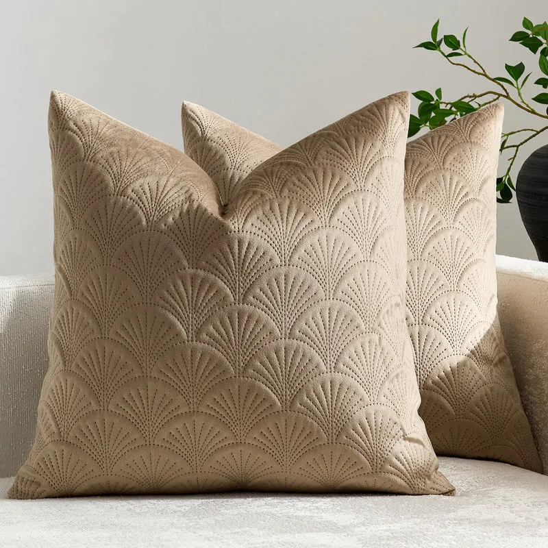 Embroidered Scallop-Pattern Cotton Decorative Throw Pillow Cover