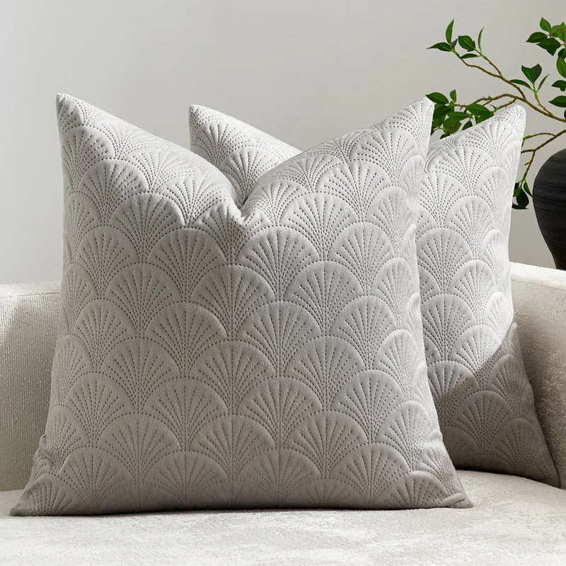 Embroidered Scallop-Pattern Cotton Decorative Throw Pillow Cover