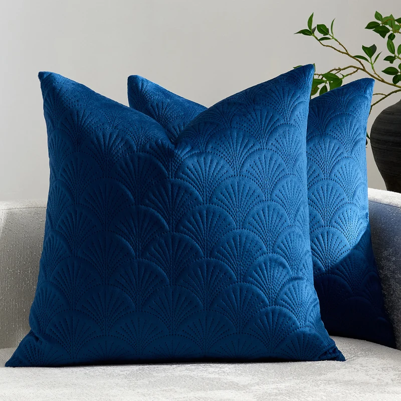 Embroidered Scallop-Pattern Cotton Decorative Throw Pillow Cover
