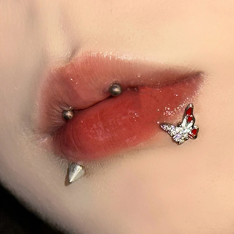 Lip studs stainless steel with rhinestones, various sizes