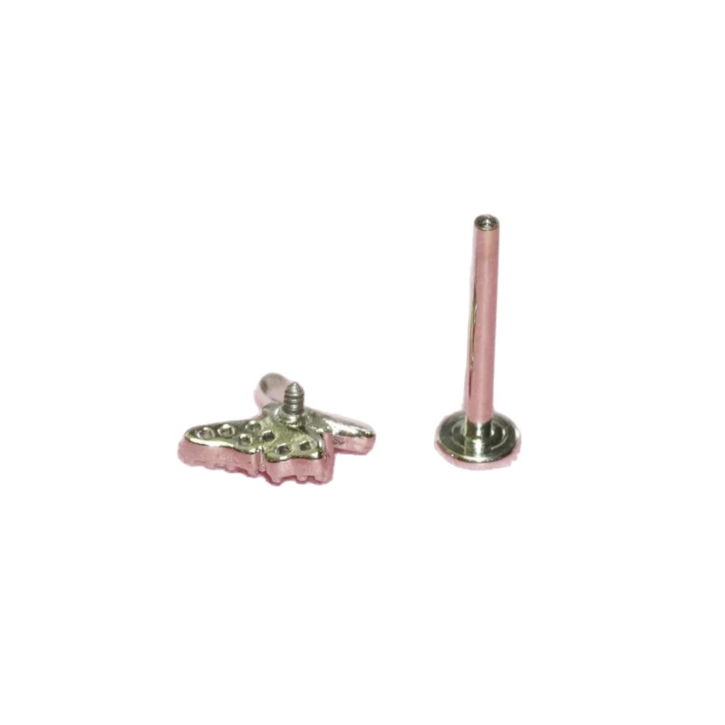 Lip studs stainless steel with rhinestones, various sizes