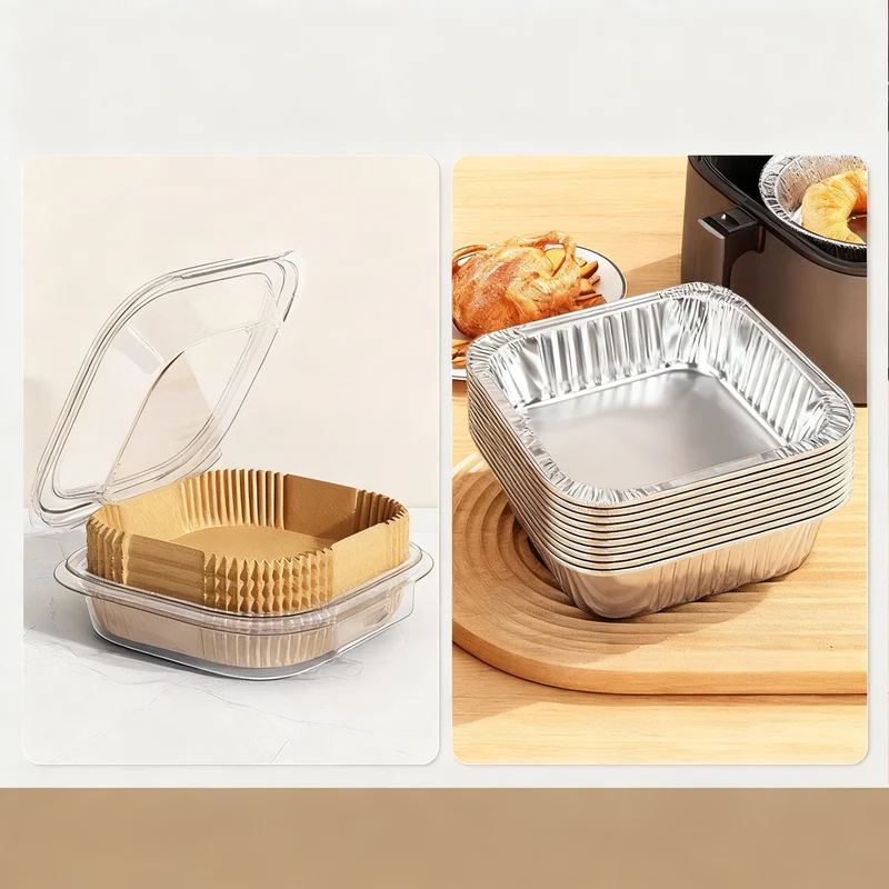 Baking paper and aluminum trays for hot air fryers