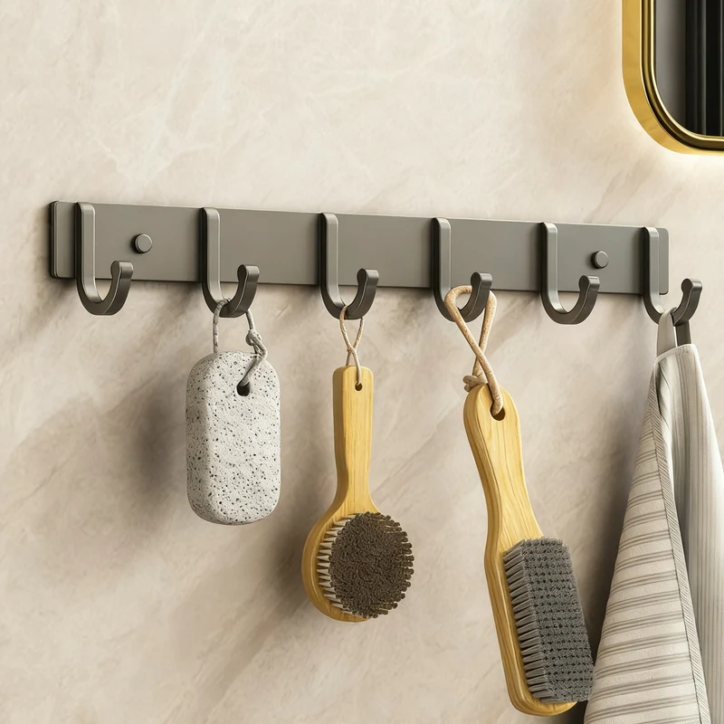 Aluminium coat hooks with adhesive fixation, 3–8 rows