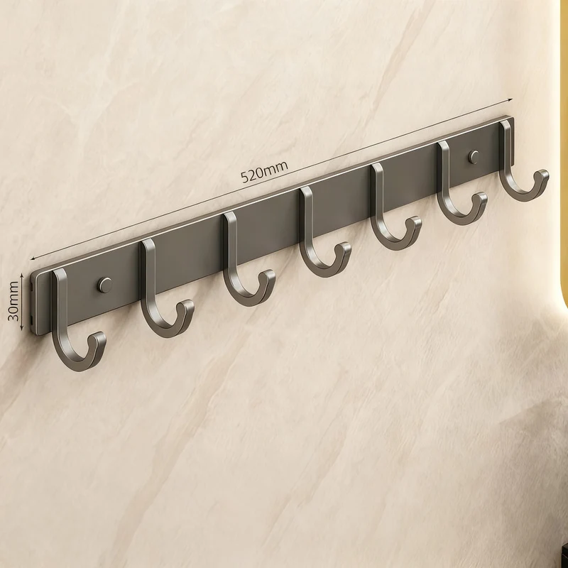 Aluminium coat hooks with adhesive fixation, 3–8 rows