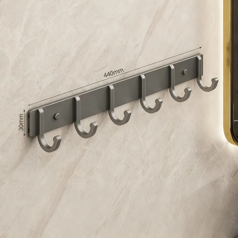 Aluminium coat hooks with adhesive fixation, 3–8 rows