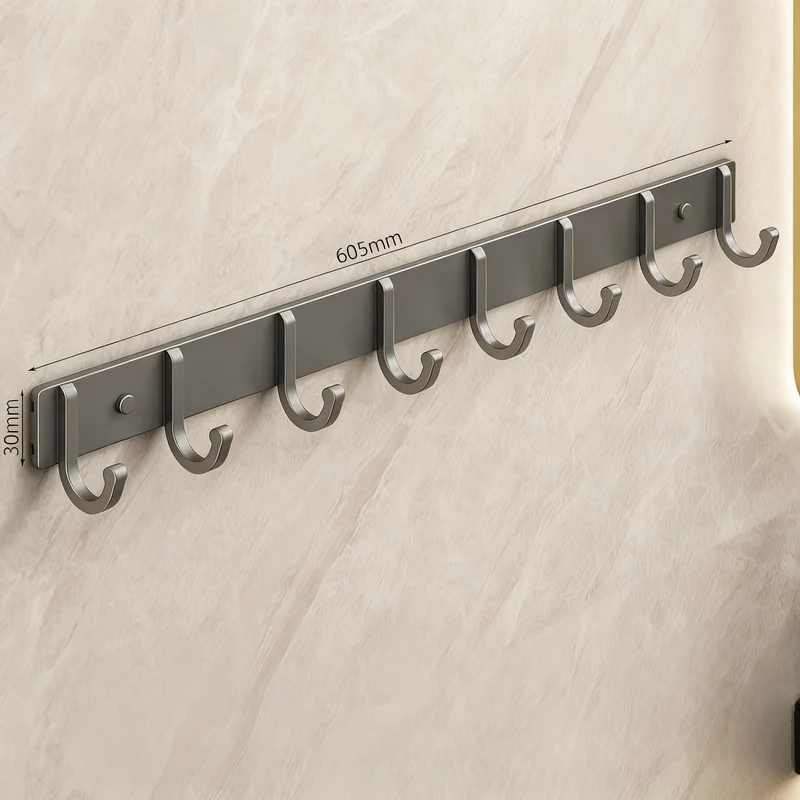Aluminium coat hooks with adhesive fixation, 3–8 rows