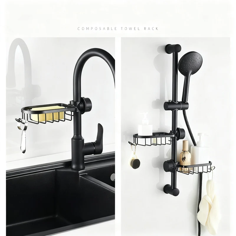 Aluminum storage basket for faucet and sink