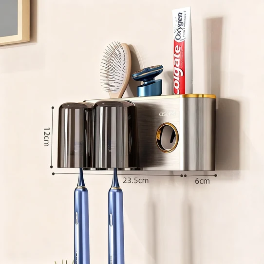 Toothbrush wall holder with toothpaste dispenser