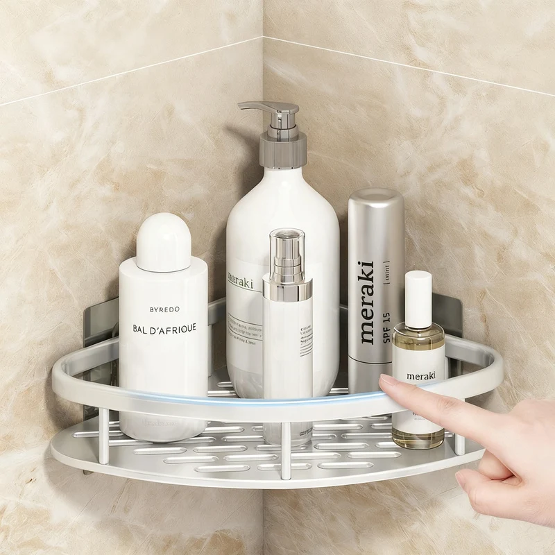Wall shelf bathroom, triangular, no drilling, aluminum