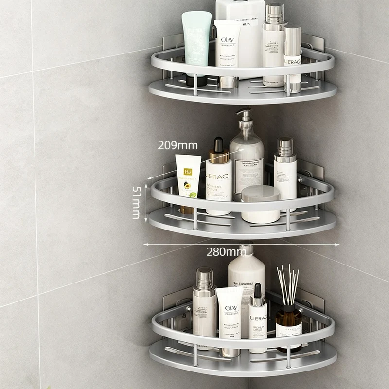 Wall shelf bathroom, triangular, no drilling, aluminum