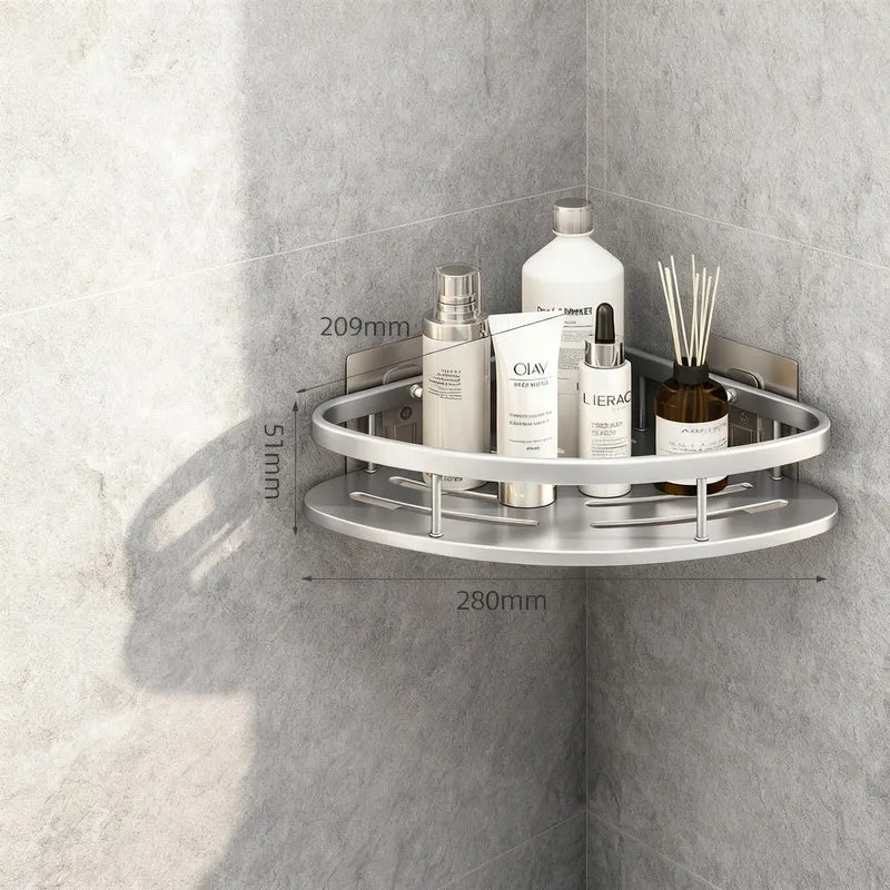 Wall shelf bathroom, triangular, no drilling, aluminum