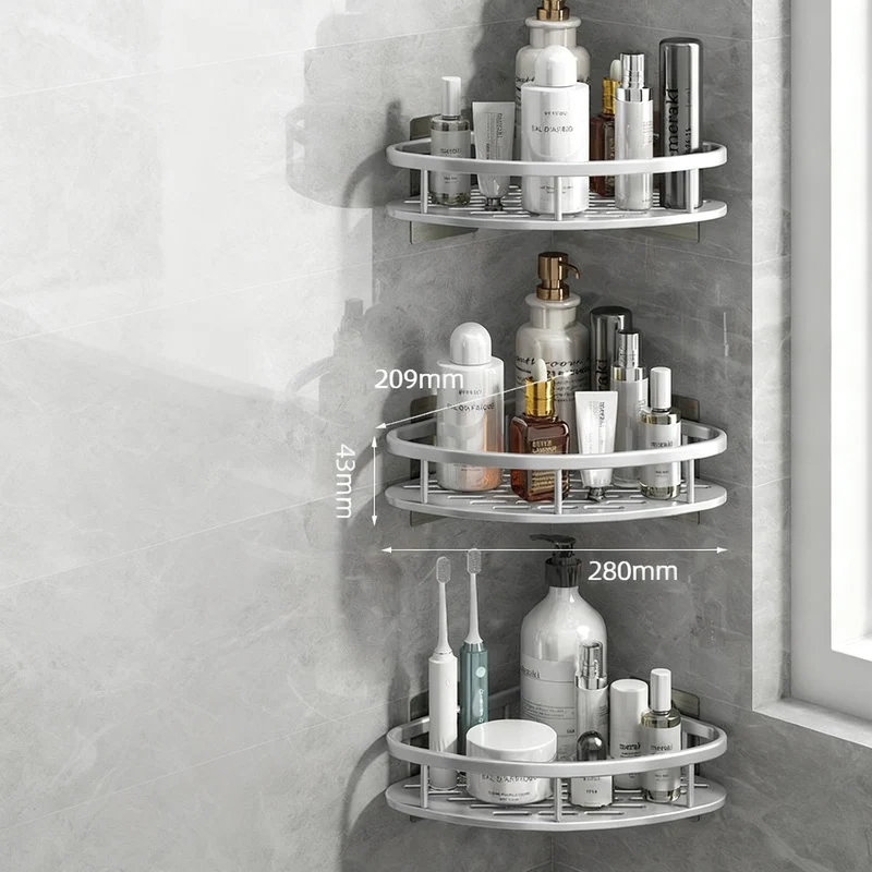 Wall shelf bathroom, triangular, no drilling, aluminum