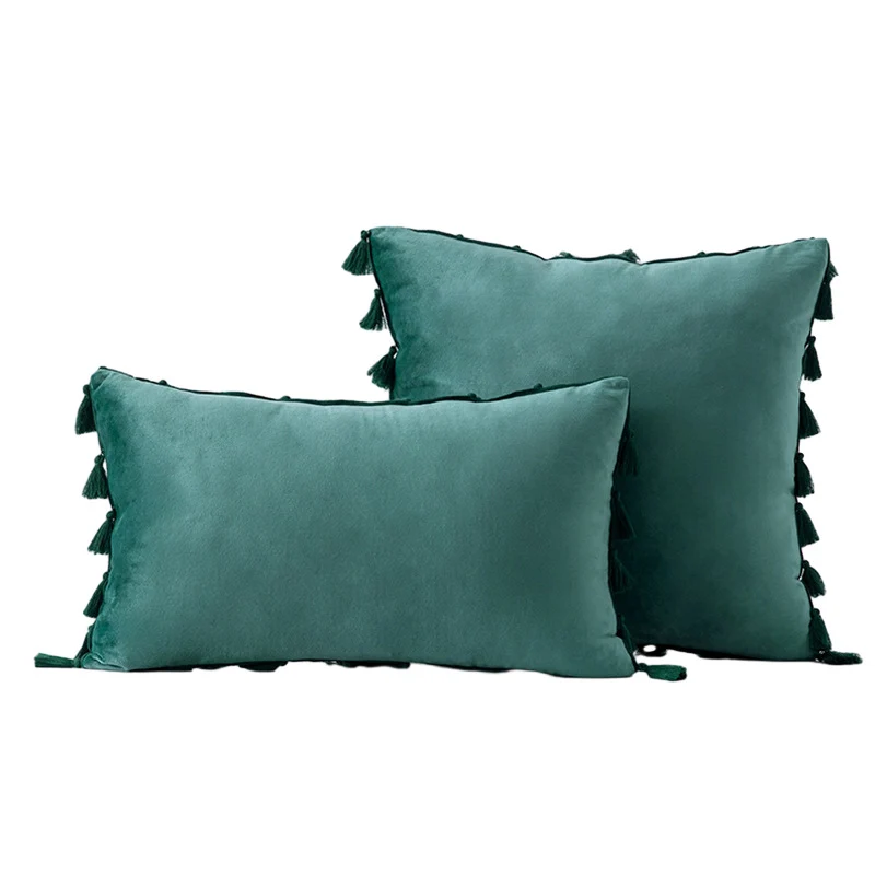 Velvet Tassel-Trim Square and Lumbar Decorative Pillow Set