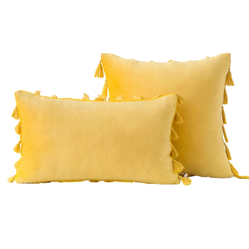 Velvet Tassel-Trim Square and Lumbar Decorative Pillow Set